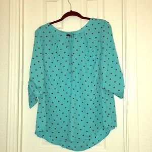 Torrid teal with black heart polka dot 3/4 sleeve